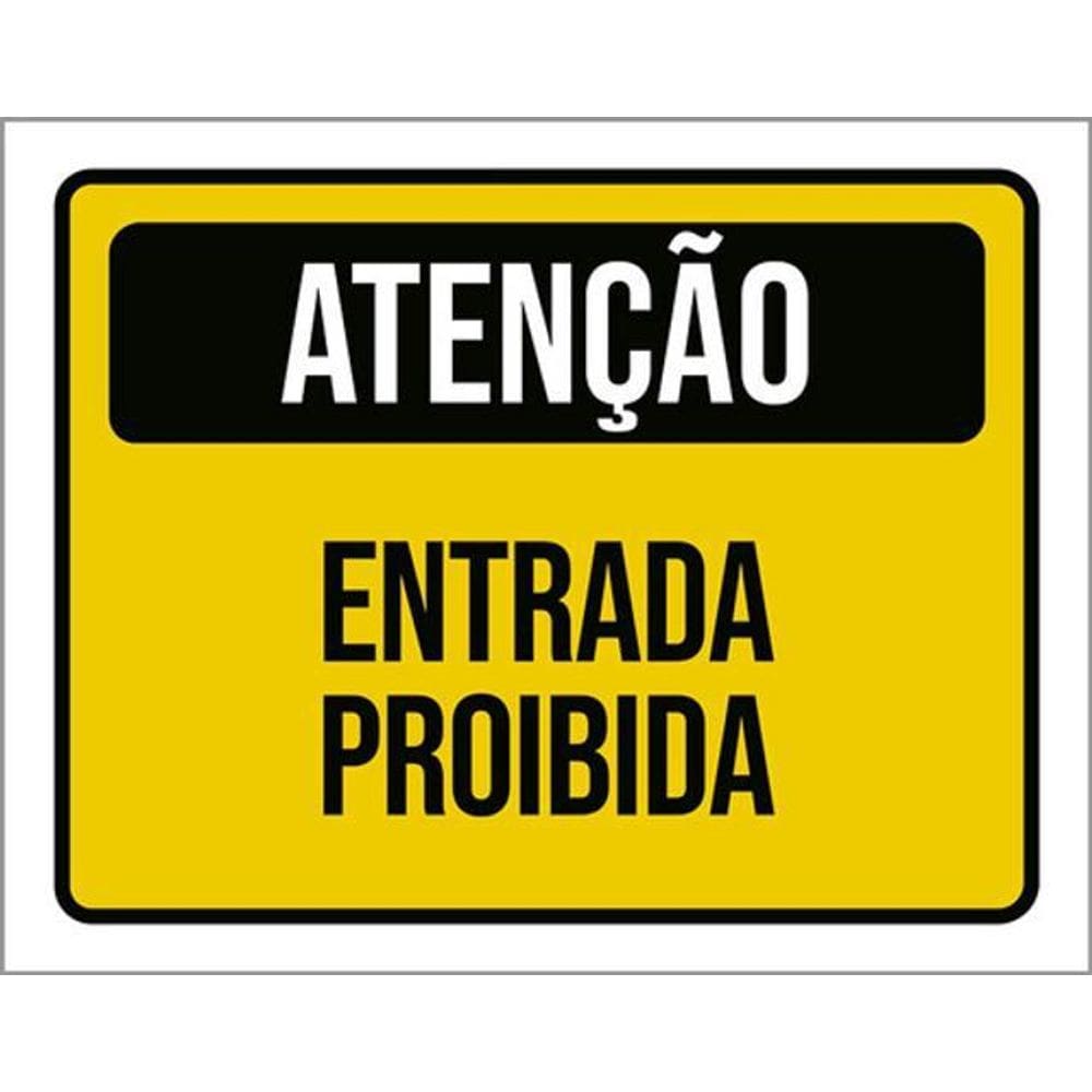 Kit 5 Placas Atenção Entrada Proibida Amarela 36X46