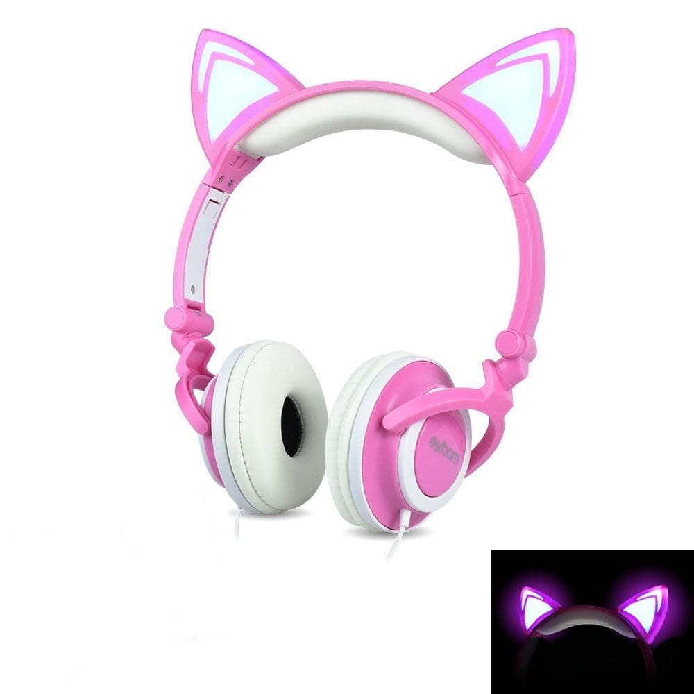 Headphone Orelha de Gato Rosa com LED HFC22