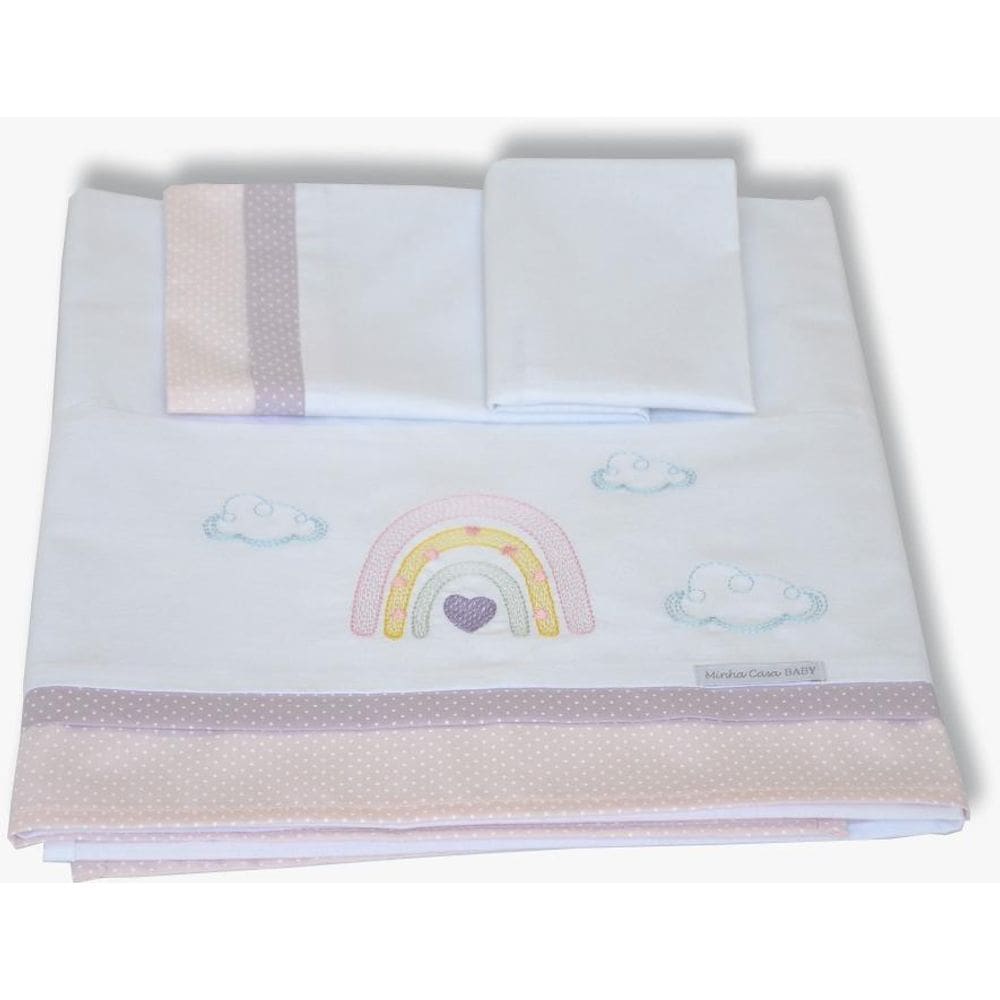 Lençol De Berço 3Pçs Arco Iris Rosa