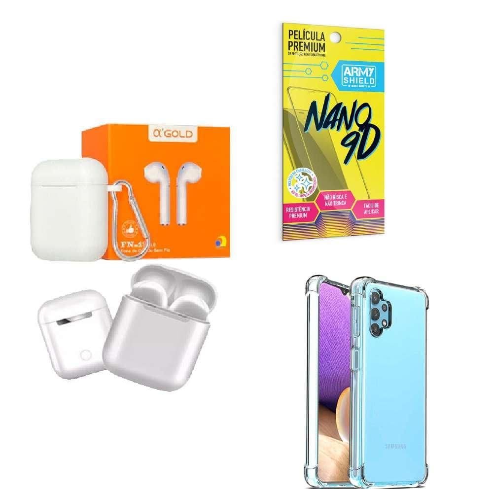 Kit Fone Sem Fio + Capinha Samsung A32 5G + Película 9D