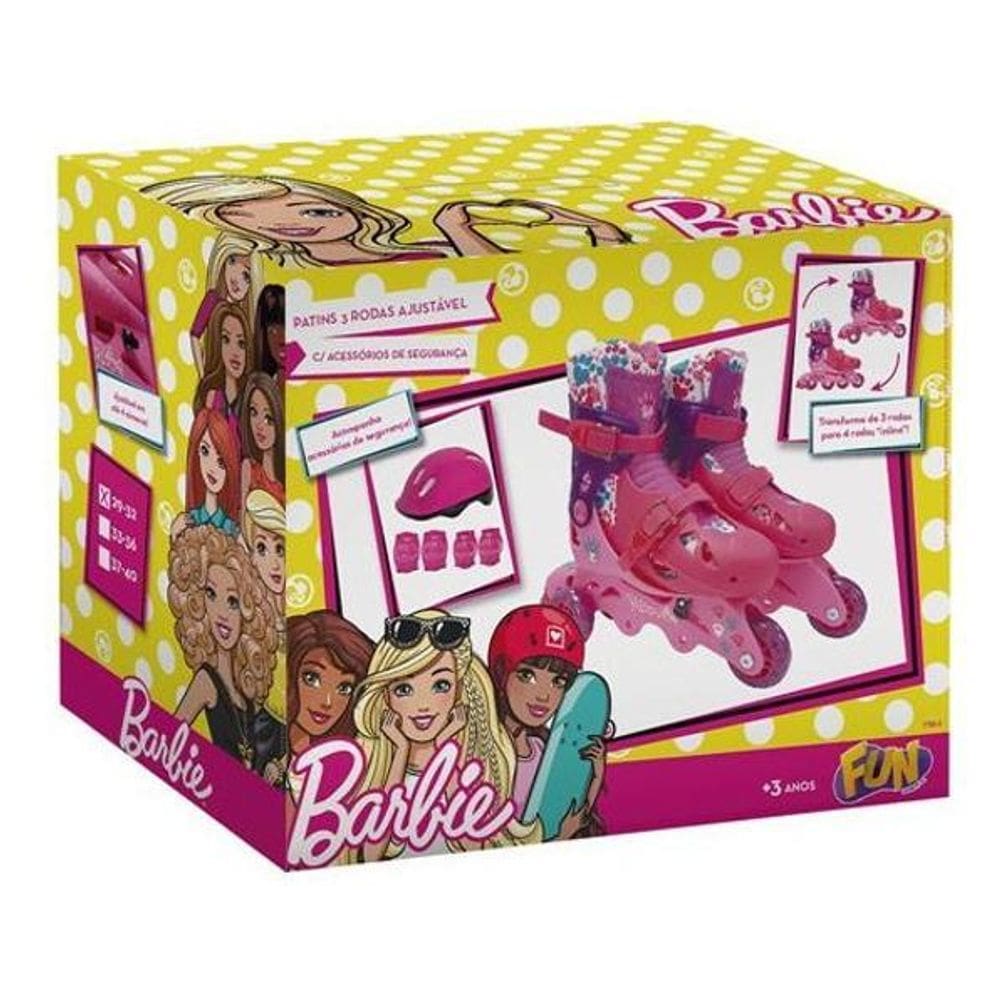 Patins Barbie 3 Rodas Ajustável 29/32 - Fun F0010-7