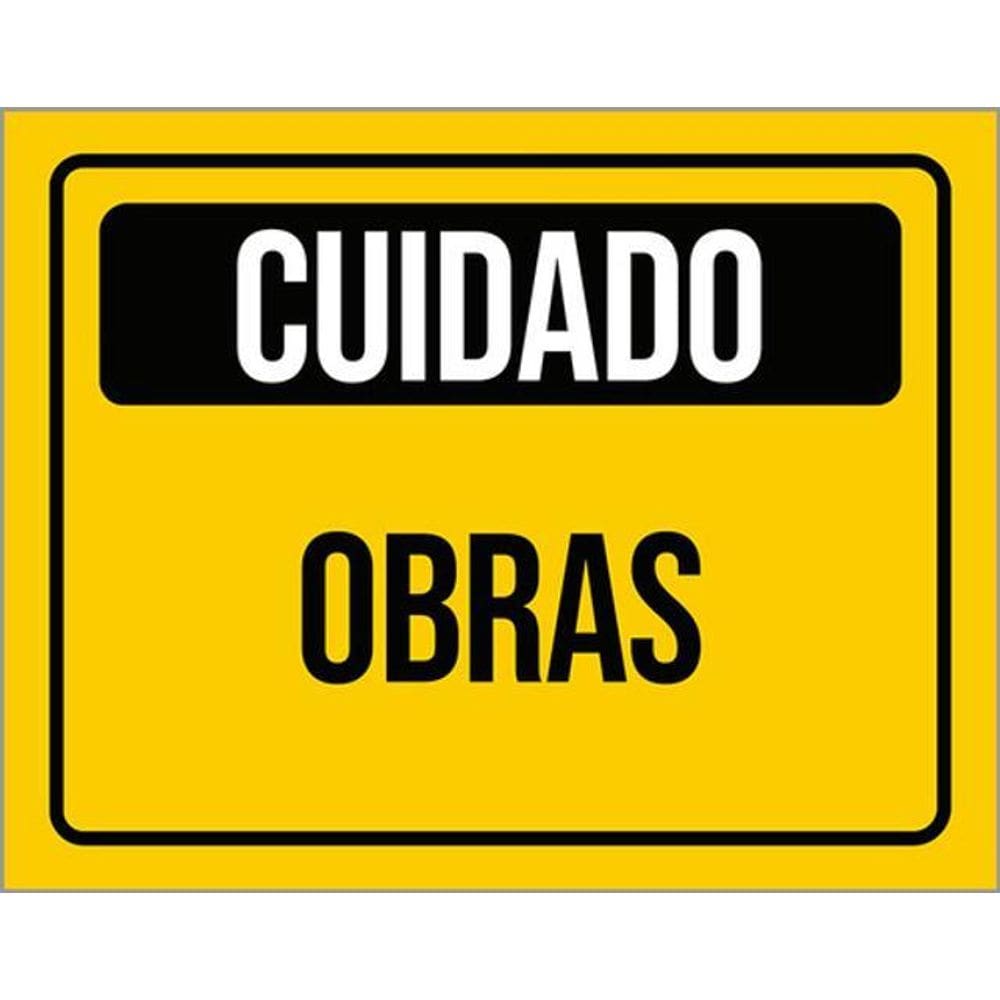 Kit 3 Placas Amarela - Cuidado Obras