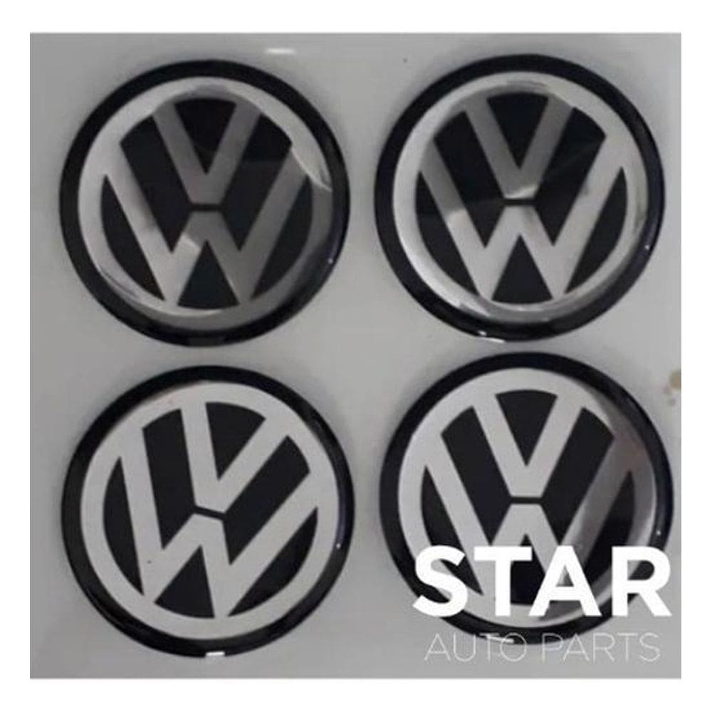 Kit Emblema Resina Adesivo Volkswagen Calota Roda 60Mm Preto