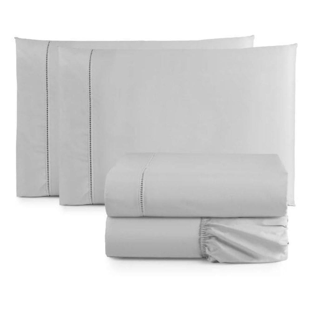 Jogo De Lençol Cama King Size 4 Peças Percal 600 Fios Cinza