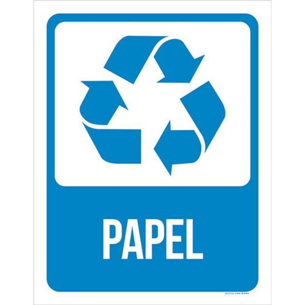 Kit 5 Placas Lixo Azul Papel 36X46
