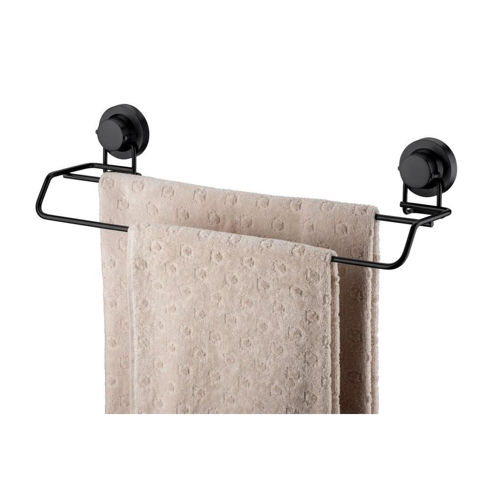 Porta Toalha Toalheiro Duplo Ventosa Preto Fosco Future