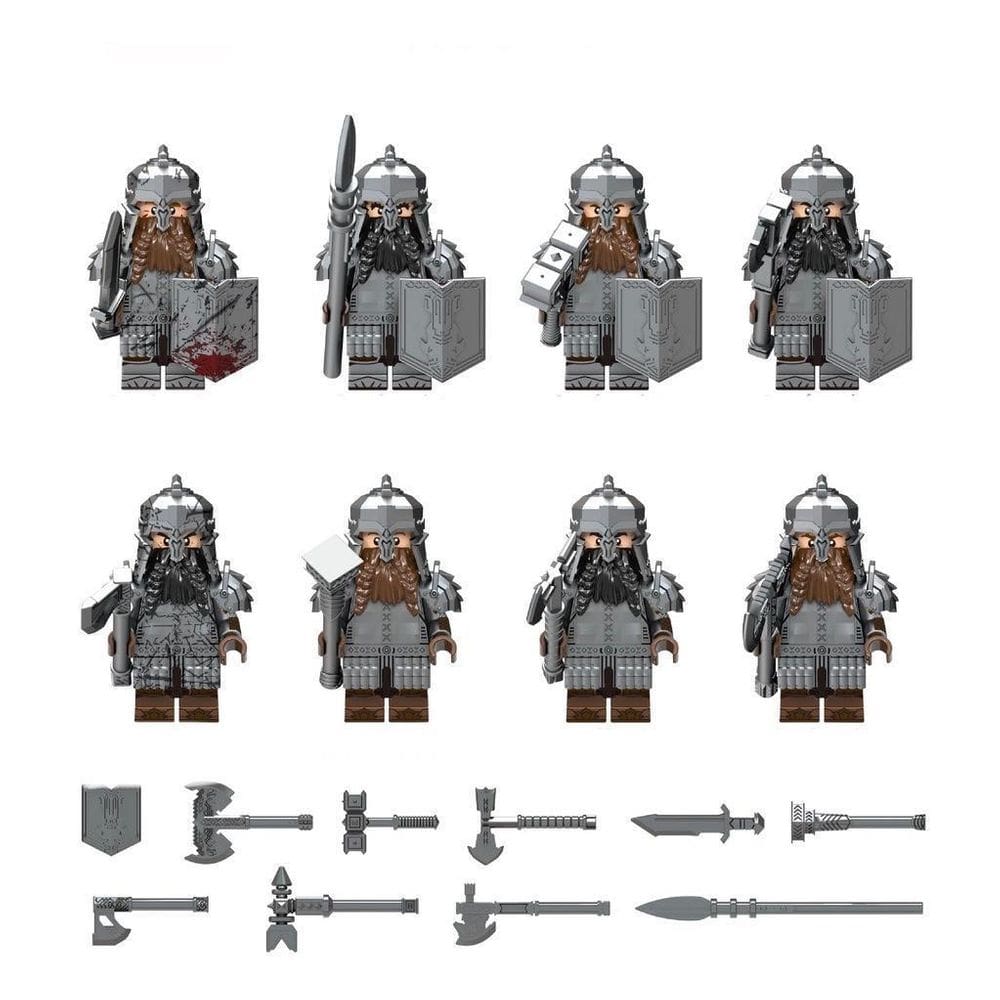 Set 8 Bonecos Blocos De Montar O Hobbit Anão Dwarf Warrior