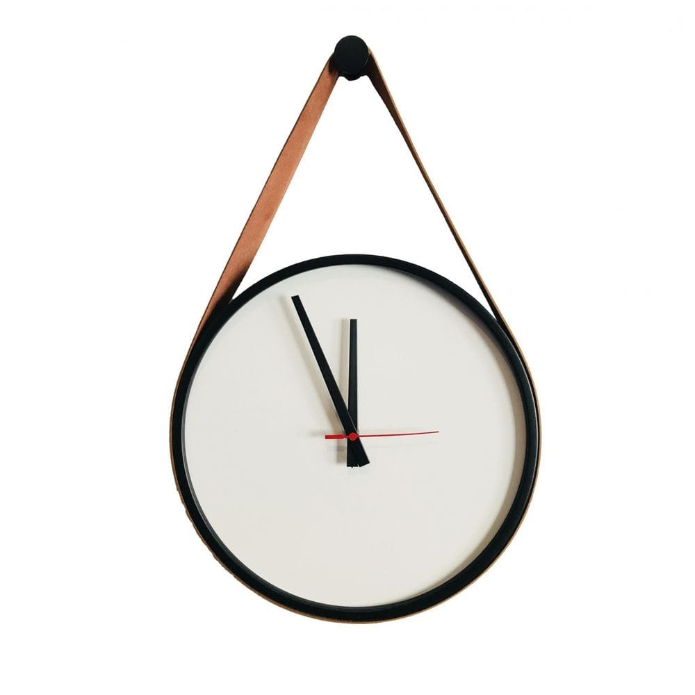 Relogio Adnet Preto Alça Caramelo Mostrador Branco 40 Cm