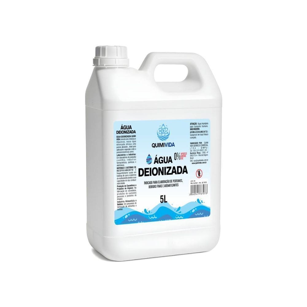Água Deionizada 5L Fabricação De Cosméticos - Quimivida