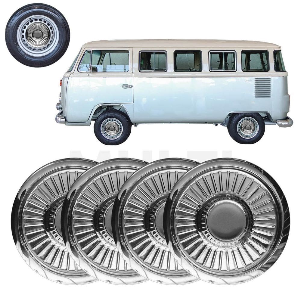 Jogo 4 Calotas Pastelzinho Vw Kombi Cromado Roda 4 Furos