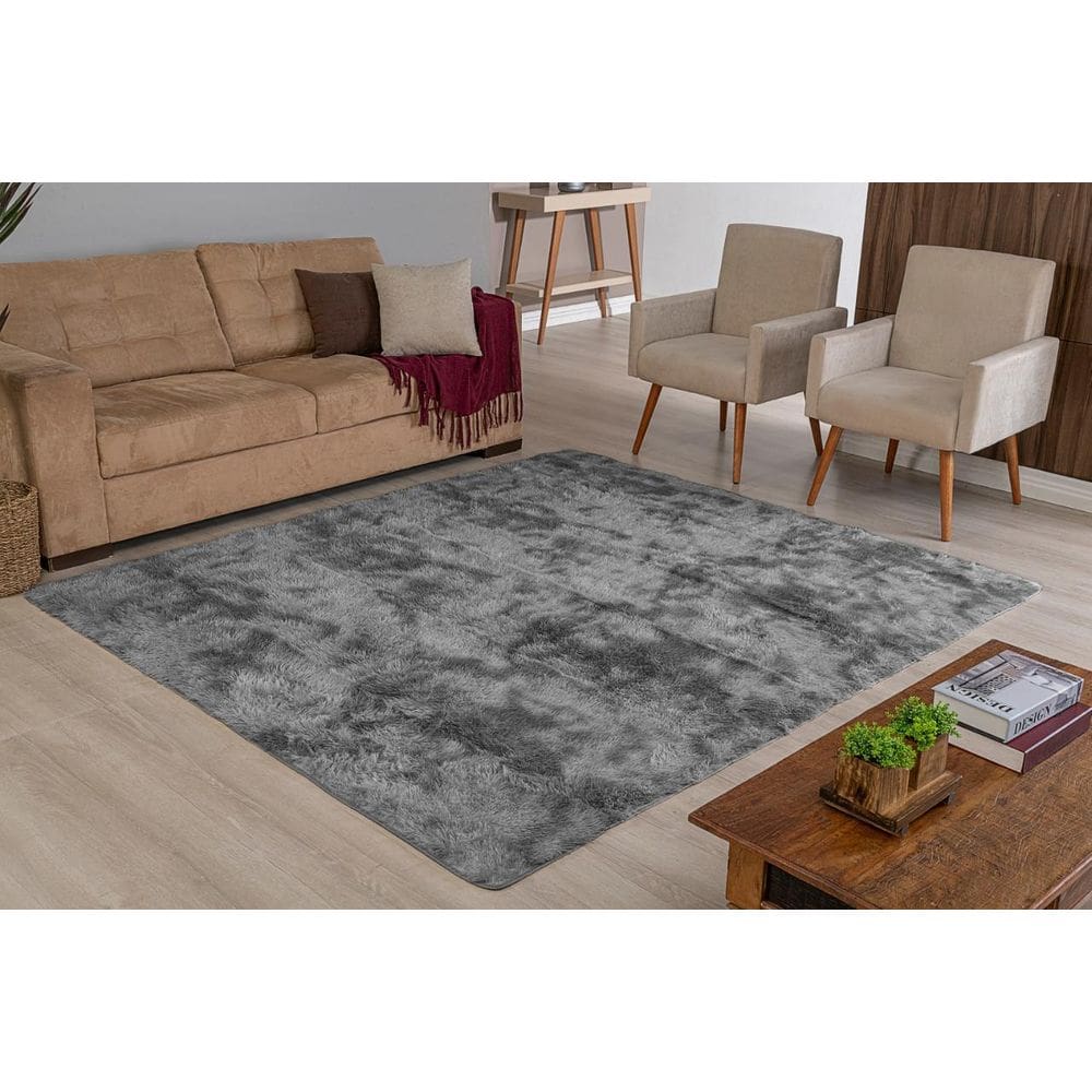 Tapete Felpudo Peludo Cinza Mesclado 2,40M X 2M Shaggy