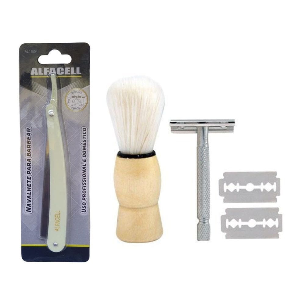 Kit Pincel E Aparelho De Barbear Inox Barbeador Completo