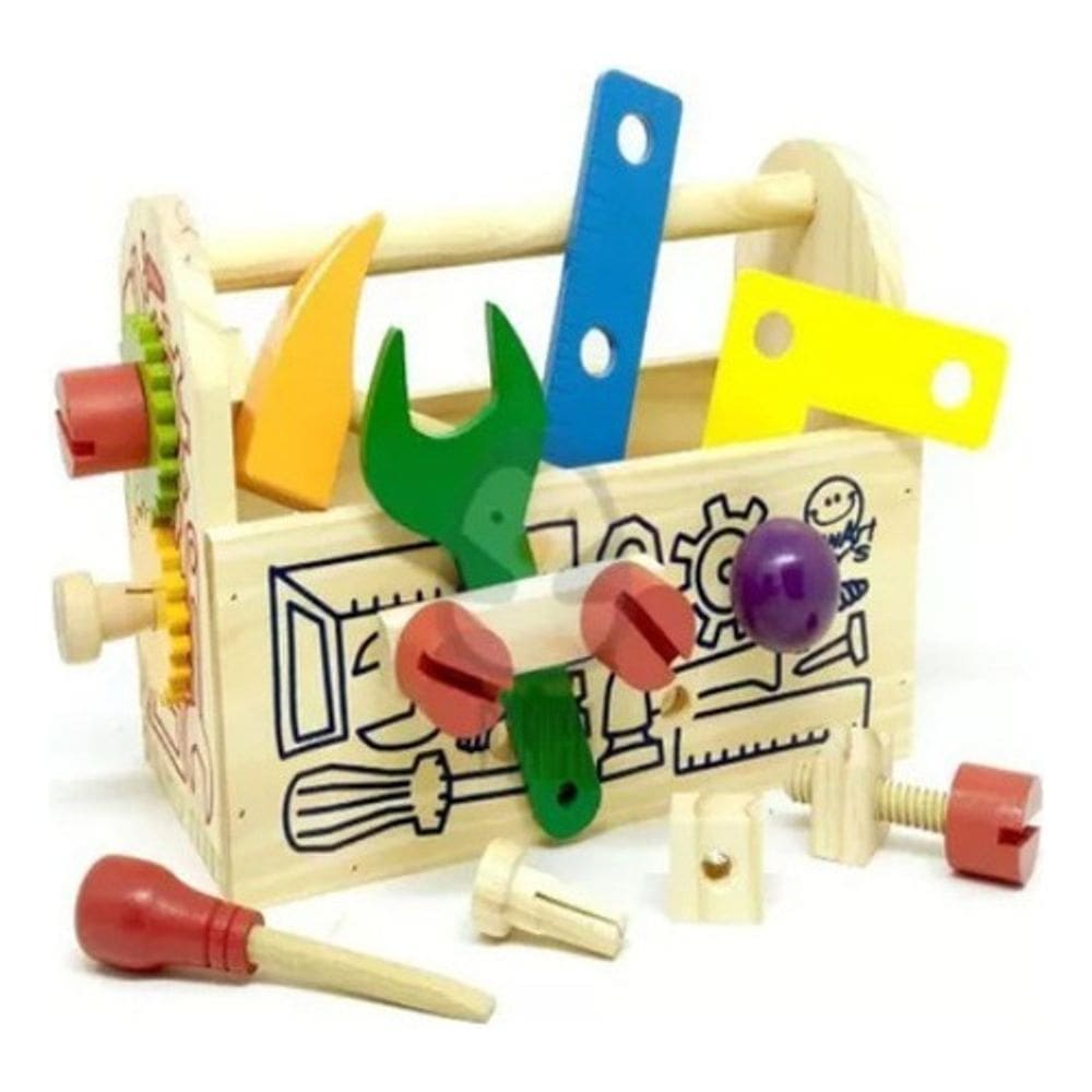 Caixa Ferramentas Madeira Gire E Crie Brinquedo Educativo