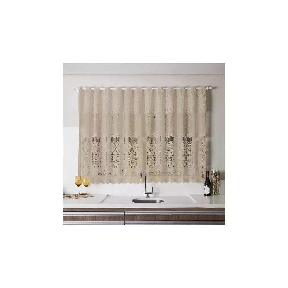 Cortina para Cozinha Donna Inter 220x120 cm Renda Arabesco Desert com Bandô