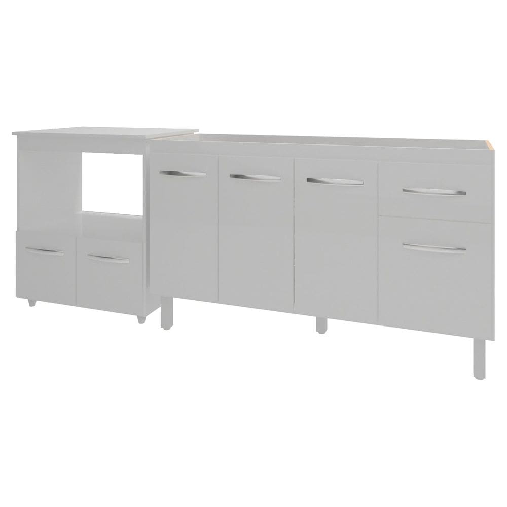 Balcão Armário Cozinha Gabinete de Pia 140 cm Camila e Balcão Amanda Parana Microondas e Forno Elétrico Branco