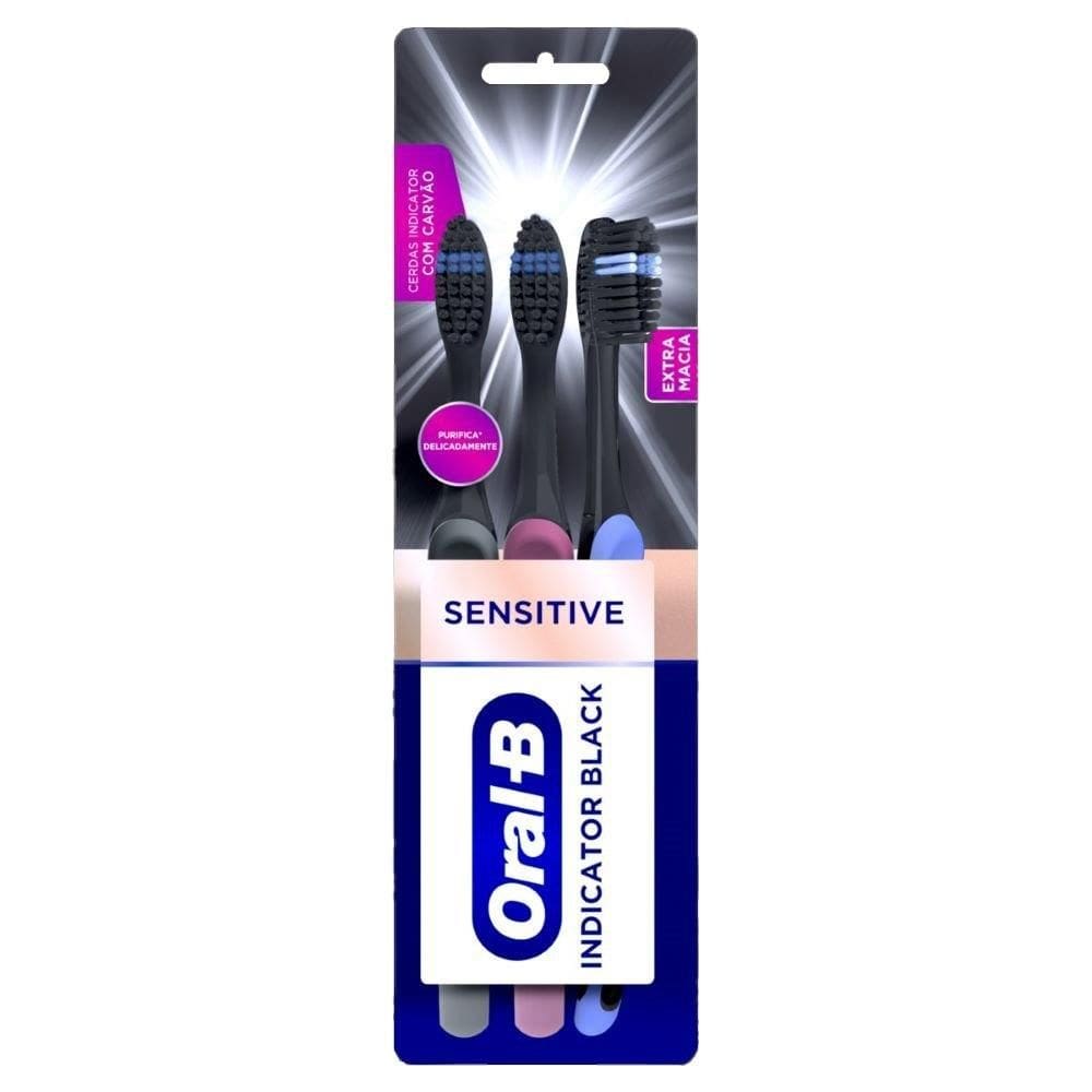 Escova Oral B Indicator Black Sensitive - Embalagem com 3 Unidades