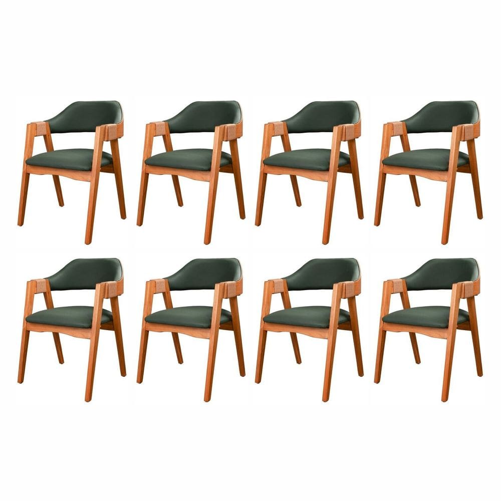 Kit 8 Cadeiras de Madeira Maciça, Estofada e Braço com Corda Náutica Bélgica Living Outdoor Espresso Imbuia/Verde