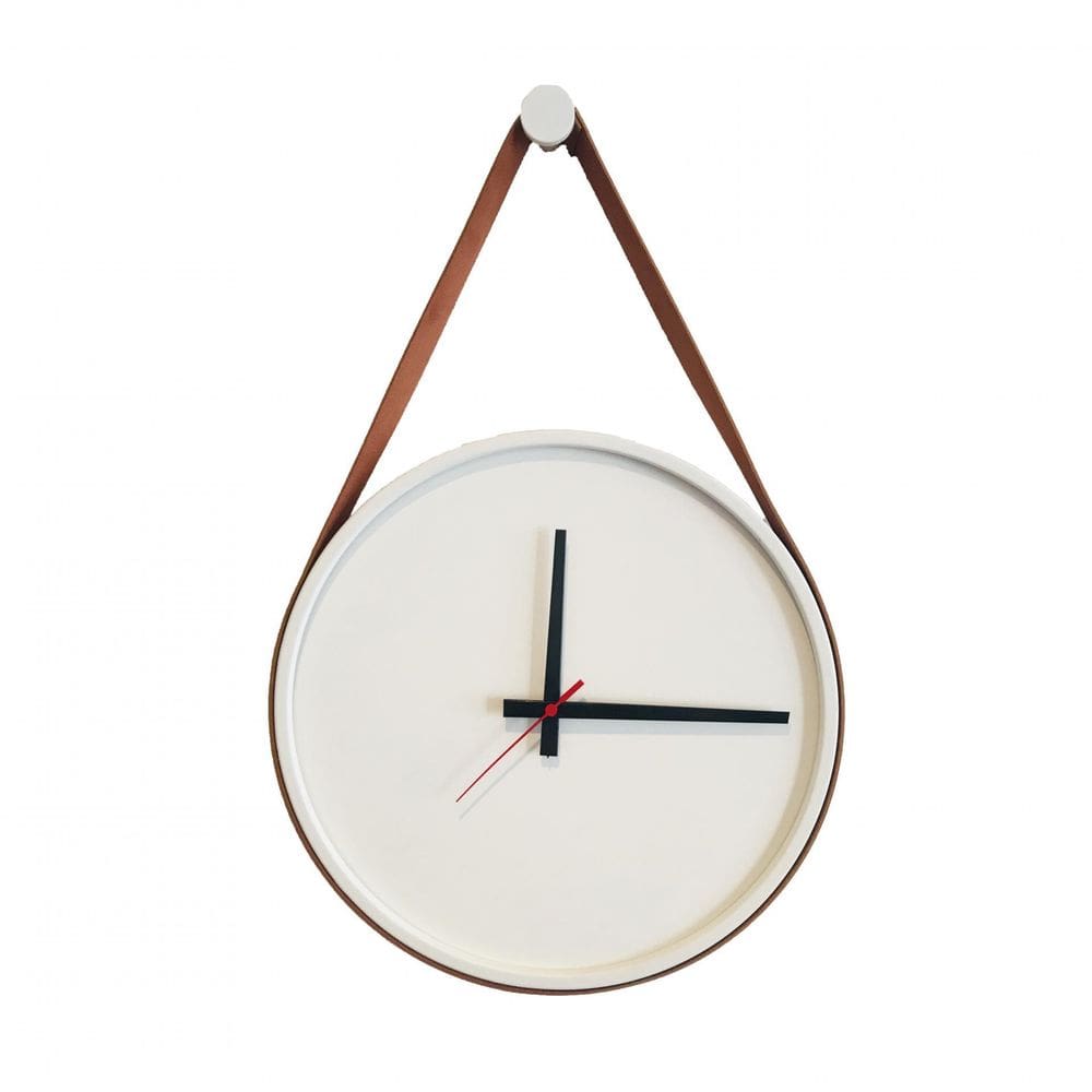 Relógio Adnet Branco Alça Caramelo Mostrador Branco 40Cm
