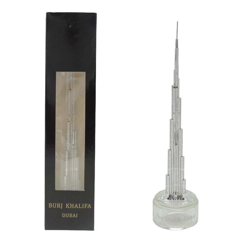 Miniatura Edifício Burj Khalifa Dubai Enfeite Top 20Cm Prata