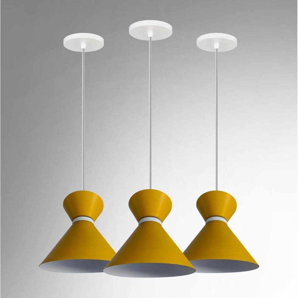 Kit 3 Lustre Pendente Luxo Rainha Elisabeth Amarelo Branco