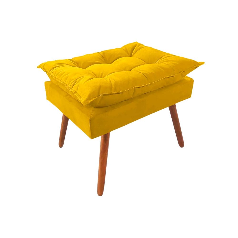 Puff Opala Premium Almofadada para Decoracao Sala de Estar Veludo Amarelo