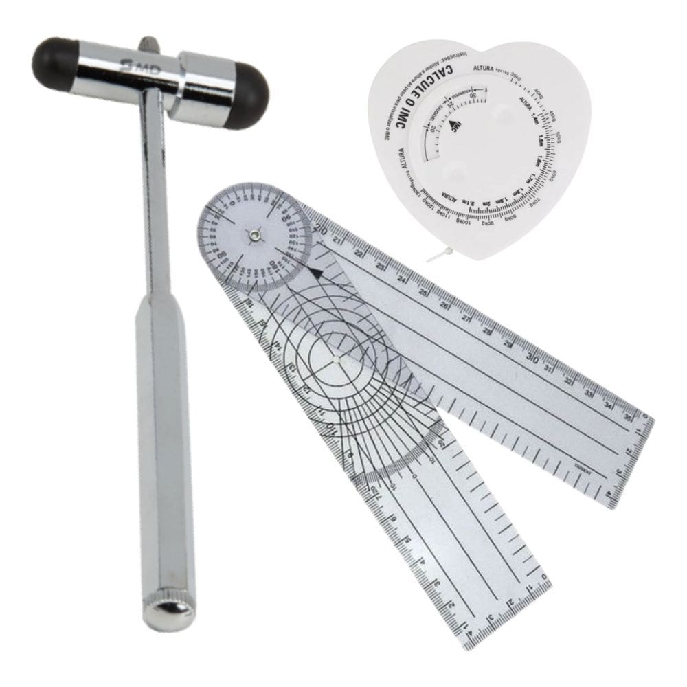 Kit Martelo Buck MD Preto Reflexo Neurológico + Goniômetro Grande Contec + Trena Fita Antropométrica