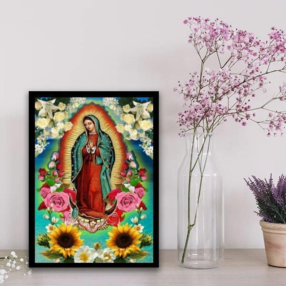 Quadro Mexicano Nossa Senhora De Guadalupe 45X34 Vidro Preta