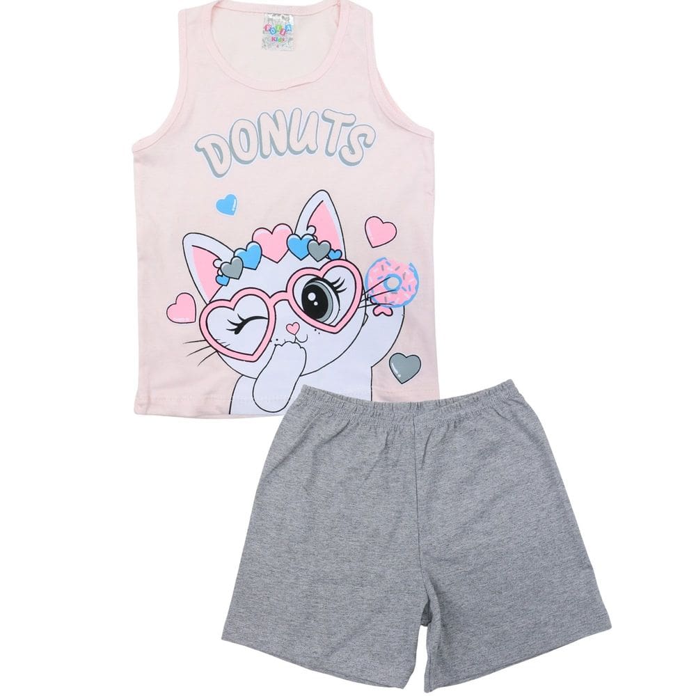 Pijama Regata Menina Gatinha Óculos Infantil Carinho