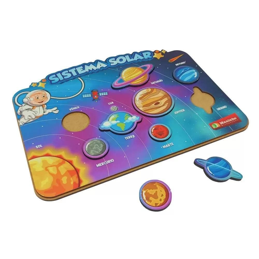 Quebra Cabeça Sistema Solar Madeira Educativo 36x27 cm