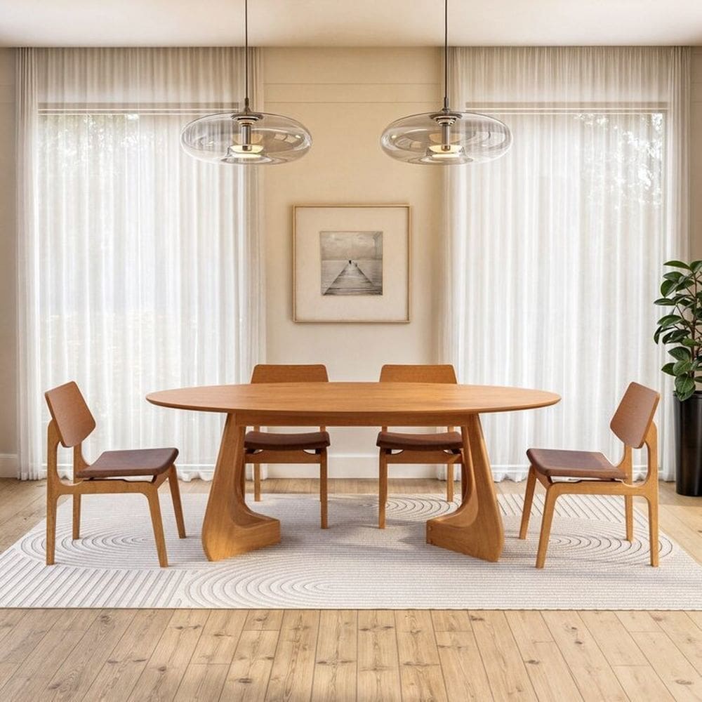 Kit Mesa de Jantar Oval Paineira 210cm e 4 Cadeiras Jandaia CabeCasa MadeiraMadeira Amendoa