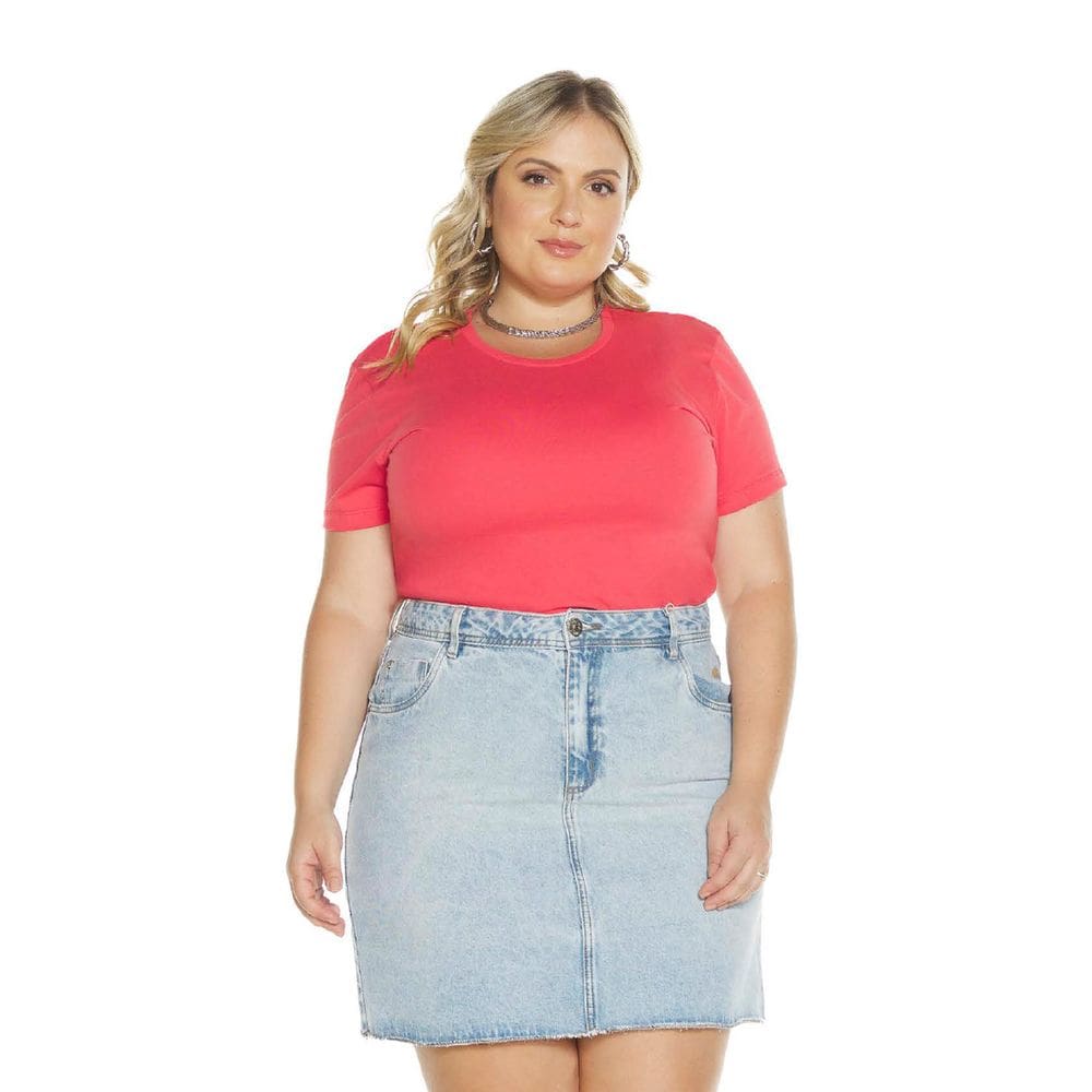 Blusa Feminina Plus Size Básica Manga Curta Gola Redonda
