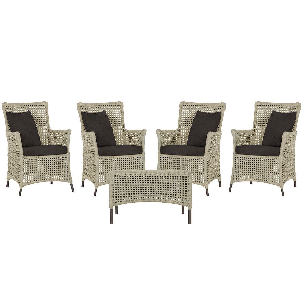 4 Poltronas e 1 Mesa Igapó em Alumínio Pintura Marrom Corda Náutica Estofado 9