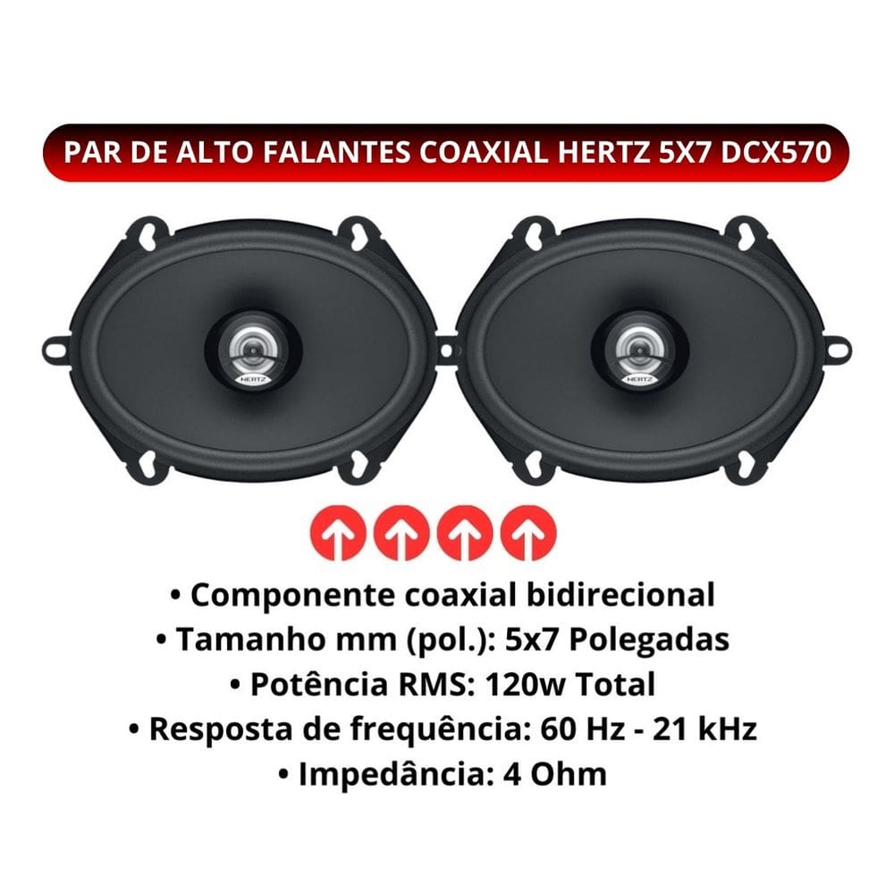 Par de Alto Falantes 5x7 Hertz Coaxial | Extra