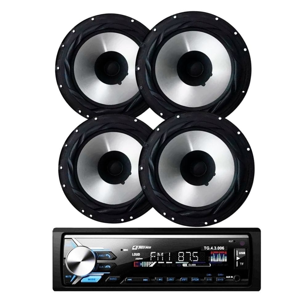 Rádio Tiger Auto TG0403.006 BT/USB/SD/FM/Auxiliar + 4 Alto Falantes 6 Bomber 200w