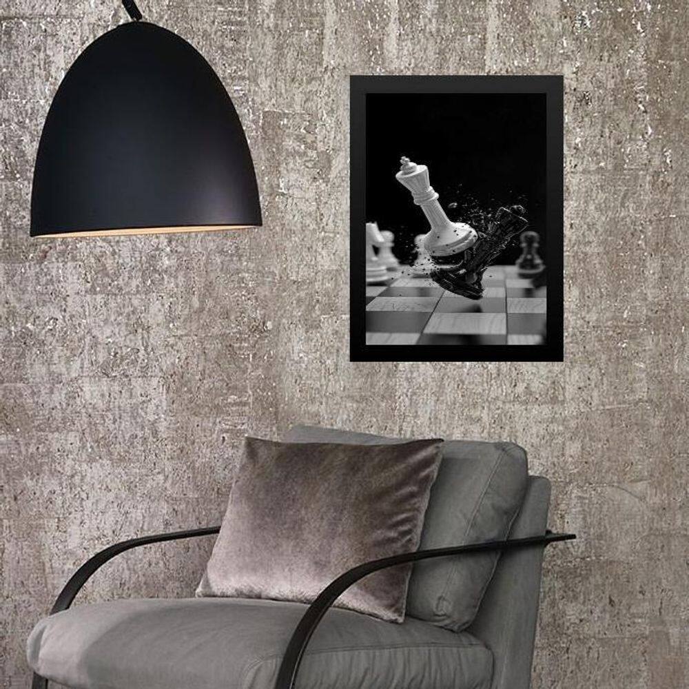 Quadro Jogo Xadrez-Preto E Branco 45X34Cm - Com Vidro