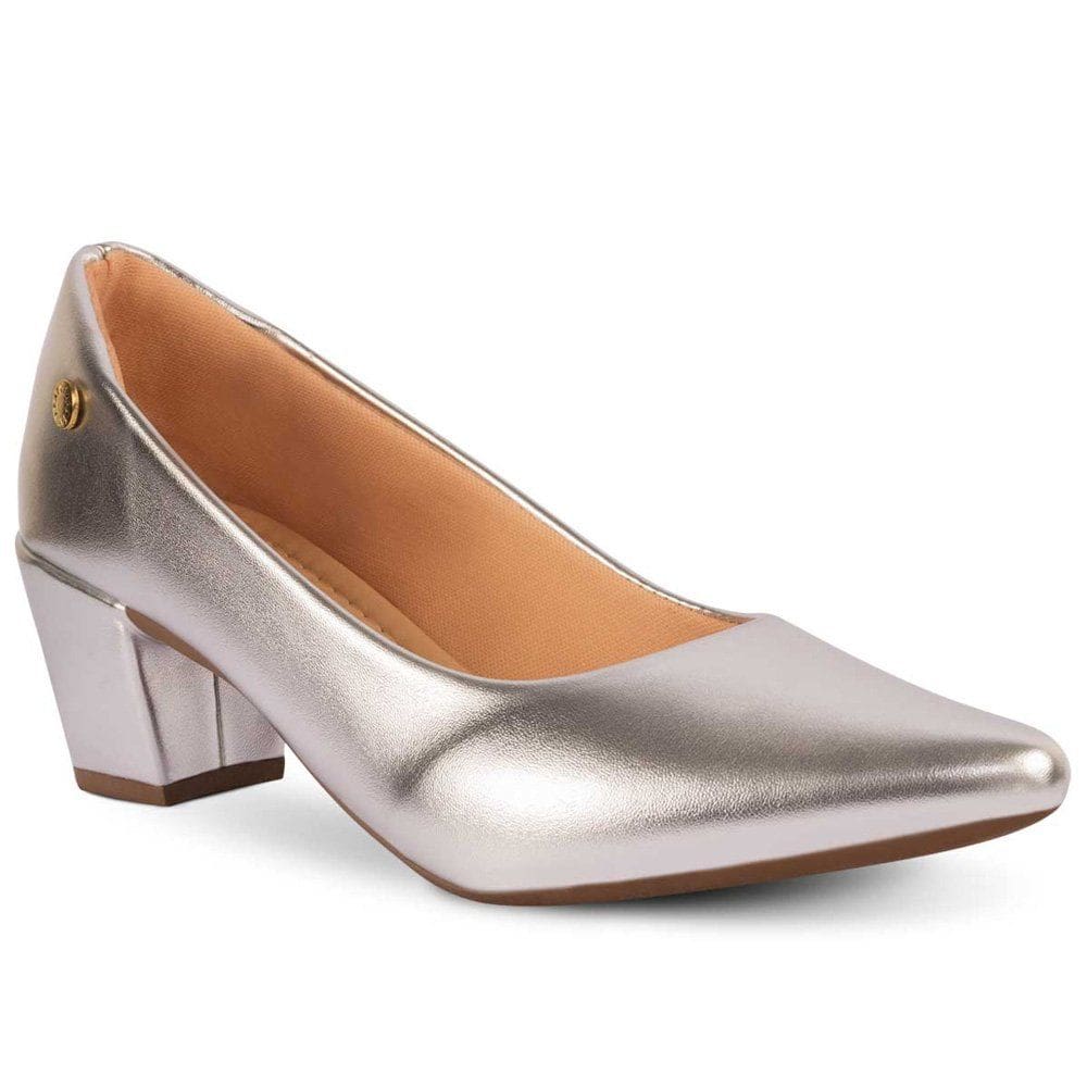 Scarpin Feminino Salto Grosso Metalizado