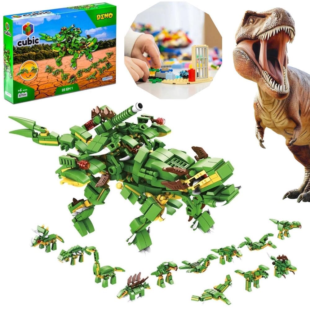 Blocos De Montar Dino Robô Transformers 577 Peças 25 Em 1