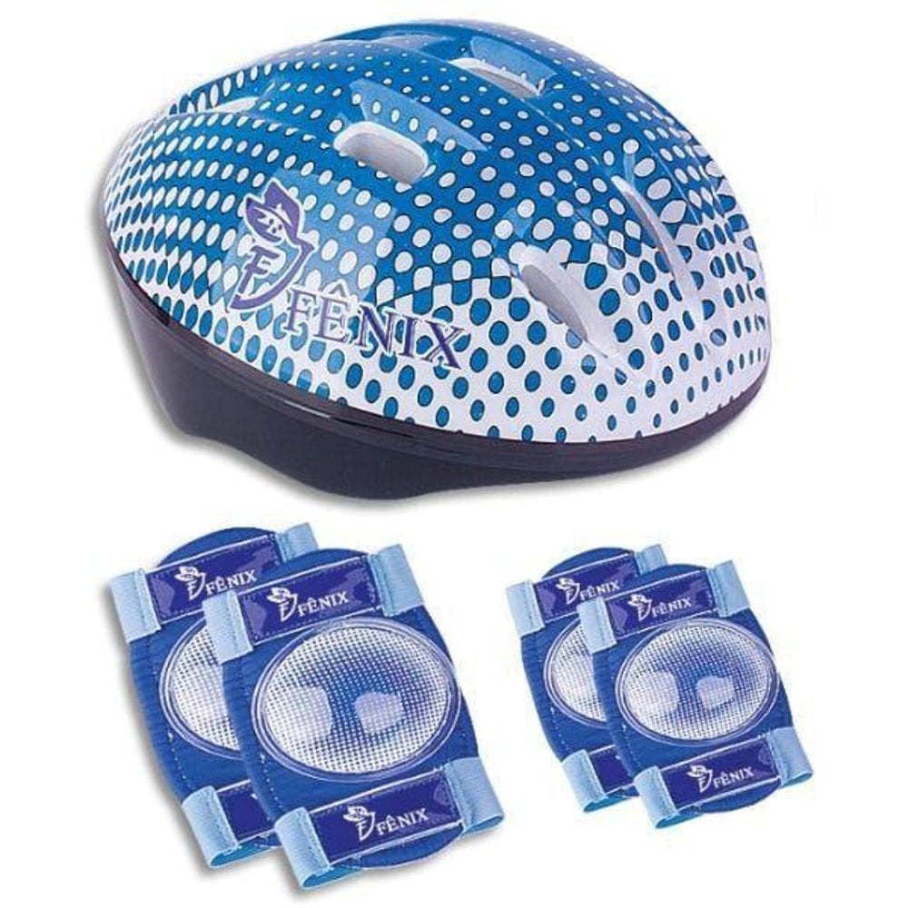 Kit Capacete Azul Com Cotoveleiras E Joelheiras Fenix Fcb0