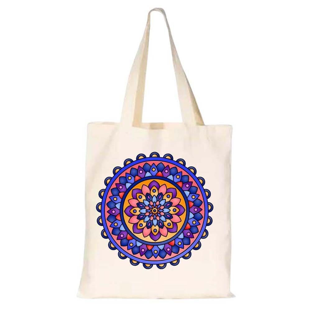 Bolsa Sacola Reutilizavel Tecido Algodao Estampa Mandala Compras Pesadas Padrao Etnico Colorido