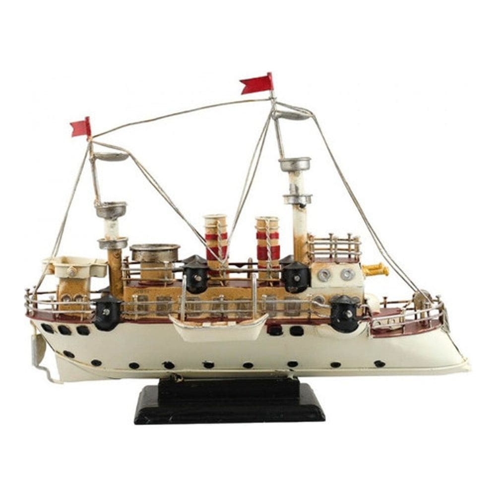 Enfeite Retrô Navio Branco Antigo Decorativo Metal - 30cm