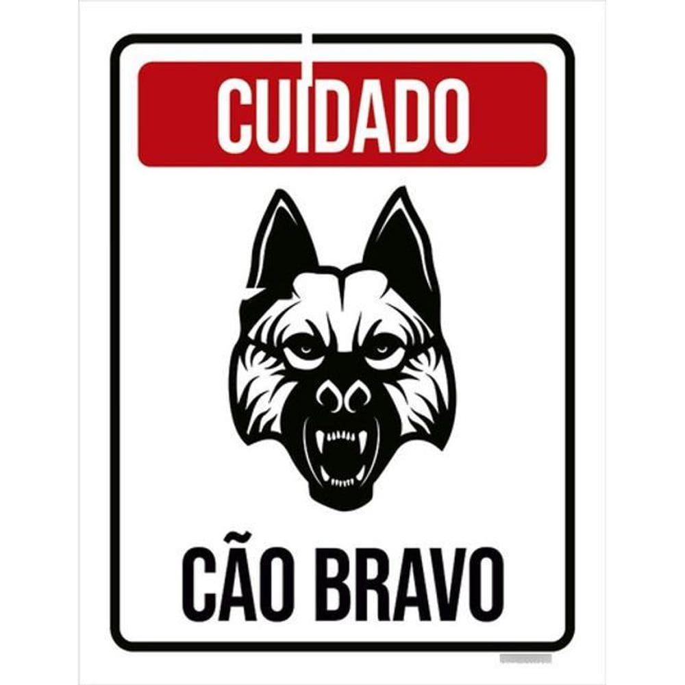 Kit 3 Placas De Sinalização - Cuidado Cão Bravo
