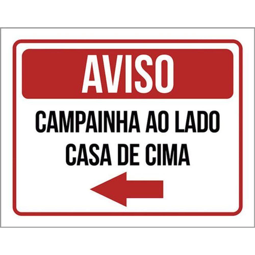 Kit 3 Placas Aviso Campainha Lado Casa Cima Seta Esquerda