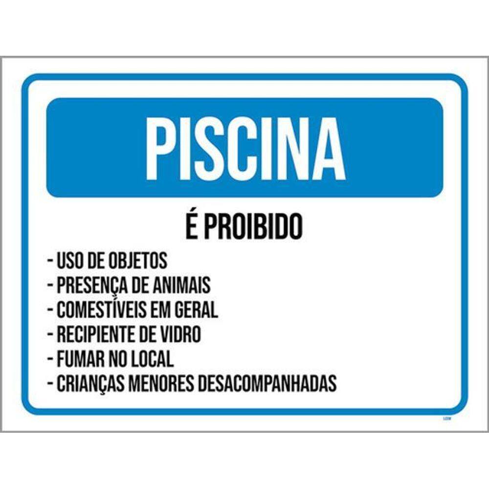 Kit 5 Placas Sinalização - Piscina Proibido Regras De Uso