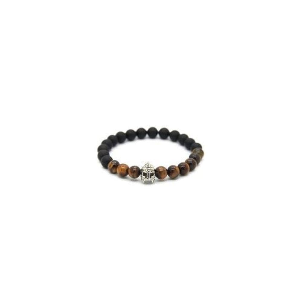 Pulseira Masculina Pedras Ônix E Olho De Tigre Espartano