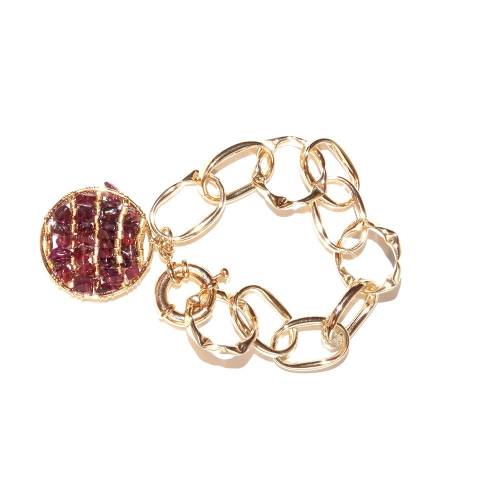 Pulseira folheada a ouro com pedras vinho