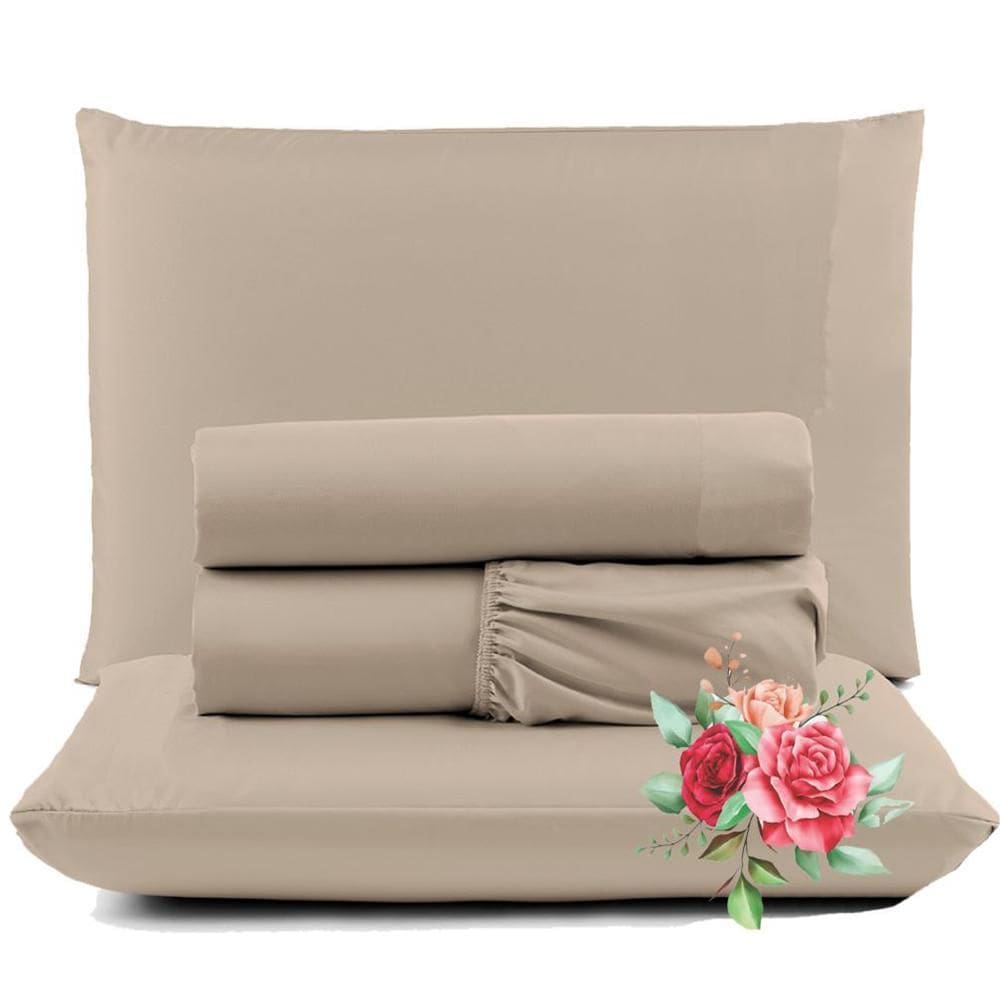 Jogo De Lençol Dia A Dia Padrão 4 Peças Barato - Avelã