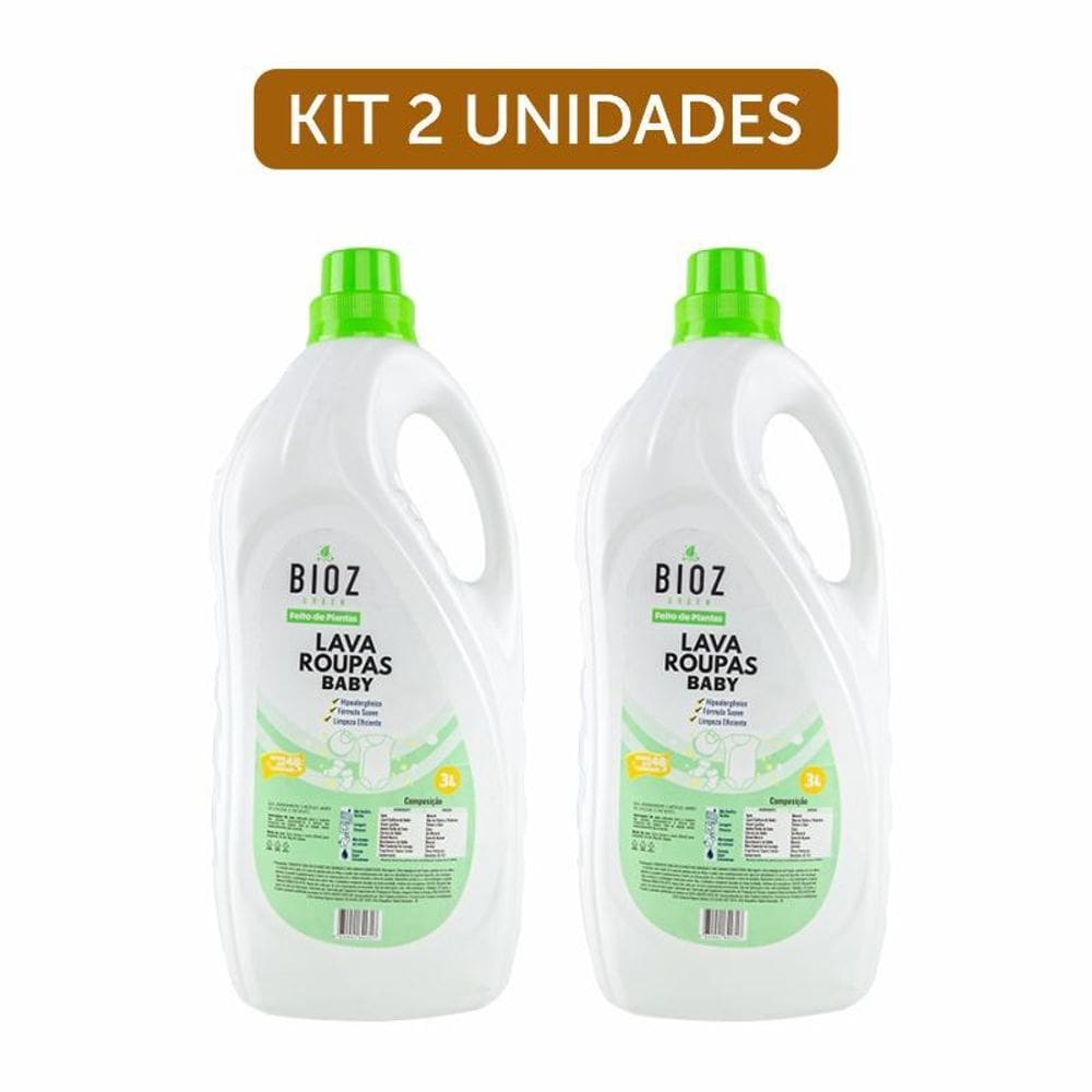 Kit 2X: Lava Roupas Biodegradável Baby Bioz Green 3L
