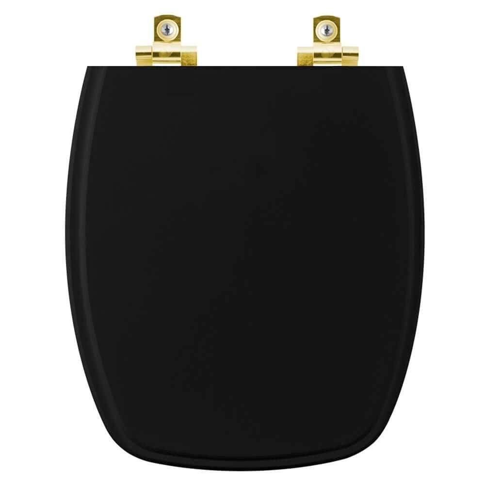 Assento Sanitário com Fechamento Lento Stylus Preto para vaso Celite com Ferragem Dourada
