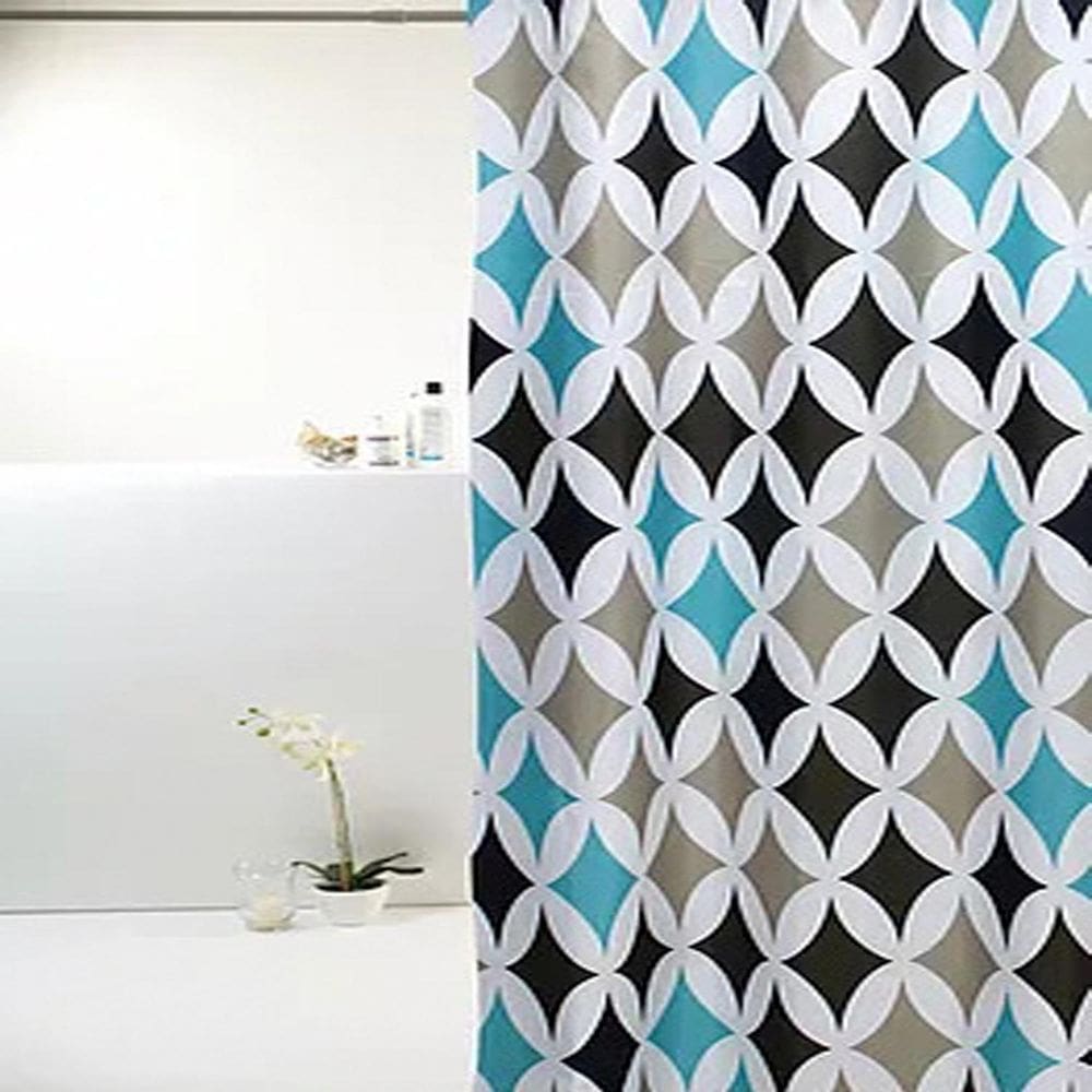 Cortina Box Poliéster 198Cmx180Cm Geométrico Azul/Preto