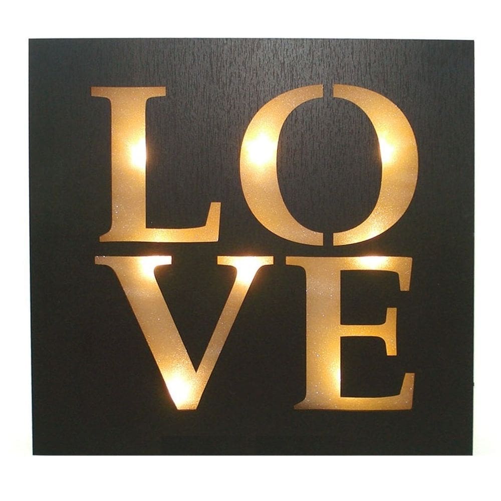 Placa Quadro Decorativo LOVE Iluminado a Led 34 x 34 cm